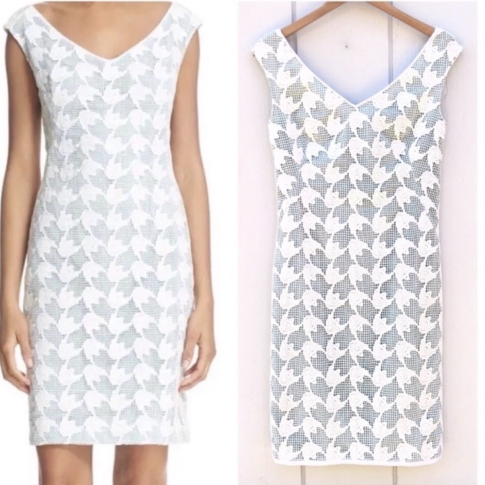 Tory Burch Brooklyn White and Mint Lace Sheath Dress